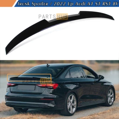 For 2022-25 Audi A3 S3 RS3 8Y Sedan Glossy Black M4 V Style Trunk Spoiler Wing - Image 1 of 4