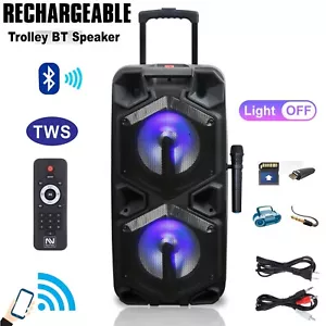 2000W Dual 10" Rechargeable Powered Bluetooth Speaker DJ PA Karaoke Party System - Picture 1 of 11