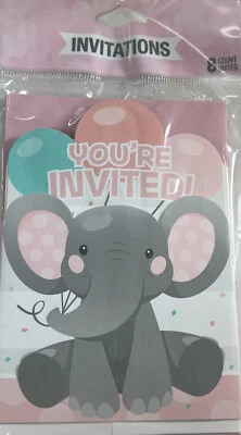 It’s A Girl Pink Elephant Invitations - Image 1 of 2
