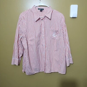 Lauren Ralph Lauren 3/4 Sleeve Button Down Cotton Shirt 2X Classic Coastal - Picture 1 of 6