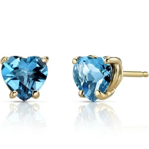 1.81 ct Heart Shape Swiss Blue Topaz Stud Earrings in 14K Yellow Gold - Picture 1 of 3