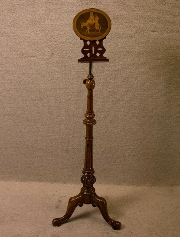 Adjustable Victorian English Music Stand With Inlaid Figures Cover