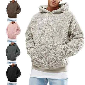Mens Hoodie Fluffy Sherpa Hooded Jumper Fuzzy Plush various sizes & colours - Picture 1 of 54