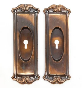 Pair of Vintage Japanned Finish Old New Stock Pocket Door Pulls - Picture 1 of 4