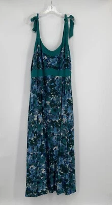 Vestido largo Igigi verde azul floral línea A correas talla 26/28 Foto 1 de 4