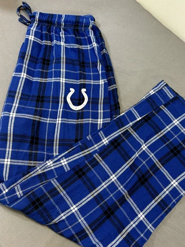 NFL Indianapolis Colts Blue Plaid Pajama Pants Lounge Bottoms Medium Drawstring Cover