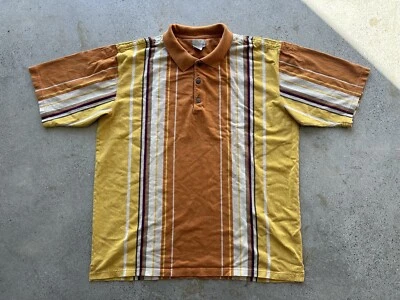 Vintage The Territory Ahead Yellow Orange Striped Cotton Polo Shirt Size XXLT - Image 1 of 4