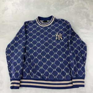 MLB Korea Dia Monogram Jacquard Piping Men's Sz Large New York Yankees Crewneck - Foto 1 di 15