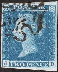 1841 ES11h SG14 2d PLACA AZUL 3 CRUZ MALTESA 4 MÁRGENES VARIEDAD FINO USADO (JD) - Imagen 1 de 2
