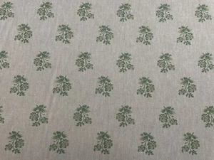 Moss Rose Floral Cotton Fabric GREEN LINEN Curtain Blind Upholstery - Picture 1 of 7