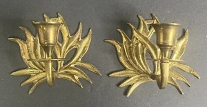 Set of Vintage Brass Lotus Flower Decorative Wall Candleholder Metal Sconces - Picture 1 of 13