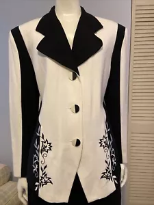 VTG Laura Henson Chic Black & White Embroidered Flowers Blazer/Jacket Sz 8 EUC - Picture 1 of 10