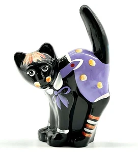 Fenton Glass Black Scaredy Cat Halloween Purple Overalls - Picture 1 of 7