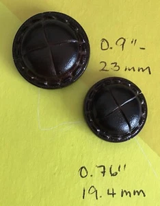 2 VTG Glossy Dark Brown Leather Effect Shanked Buttons 0.9”/23mm & 0.76”/19.4 mm - Picture 1 of 2