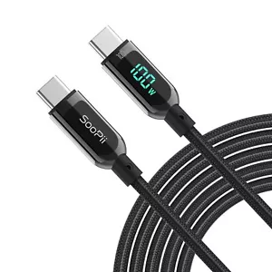 100w 4ft Usb C To Usb C Cable Fast Charge Nylon Braided Cable With Led Display F - Picture 1 of 9