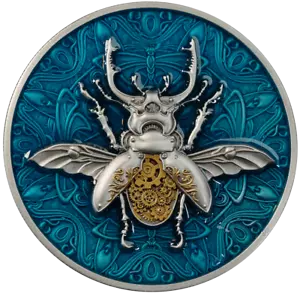 Moneda de plata antigua coloreada Niue Punk Art Mechanical Beetle 2024 de 2 oz - Imagen 1 de 3