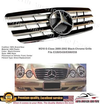 E55 E63 Grille E-Class 2000 2001 2002 Black Chrome Star Front Fin E320 E500 - Image 1 of 4