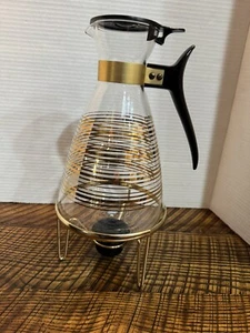 VTG PYREX MCM COFFEE CARAFE W/CANDLE WARMER IN ORG BOX 12 CUP BM BW - Picture 1 of 6