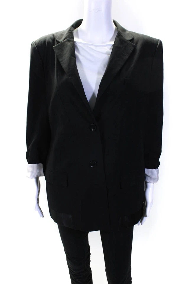 Blazer BCBG Max Azria para mujer con cuello abotonado manga larga negro talla L Foto 1 de 4