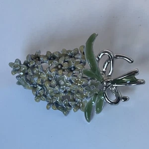 Enameled Flower Bouquet Silver Tone Vintage Brooch Pin  - Picture 1 of 6