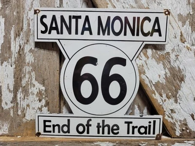 LETRERO DE PORCELANA ROUTE 66 VINTAGE CARRETERA ANTIGUA SANTA MONICA CARRETERA MADRE CALIFORNIA Foto 1 de 4
