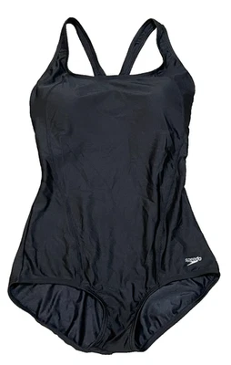Speedo traje de baño de una pieza talla 12 negro sólido espalda deportiva ligeramente acolchado estante sujetador Foto 1 de 4