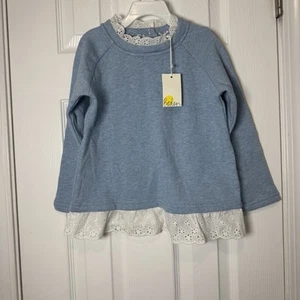 Boden Girls blue eyelet ruched Trim Long Sleeve Sweatshirt 5-6 NWT - Picture 1 of 4