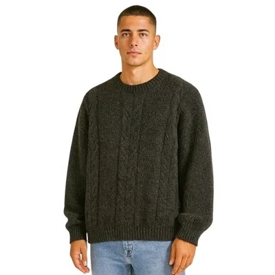 Vintage Charcoal Gray Chunky Cable Knit Wool Sweater Large XL Handmade Fisherman - Image 1 of 4