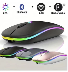 RGB Wireless Mouse Bluetooth and 2.4GHz Dual Modes Rechargeable Ergonomic Silent - Picture 1 of 8