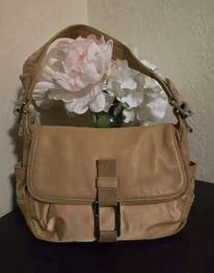Vintage Furla, Satin And Leather bag, Tan and Medium Sized. - Picture 1 of 24