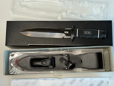 SOG Demo Fixed Blade Knife with Black Tini Blade and Leather Sheath SSD01-L New - Image 1 of 4