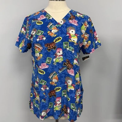 NWT Dickies Scrub Top M Blue Hedgehog Skater Scrubs Medical SK8R Skateboard - Image 1 of 4
