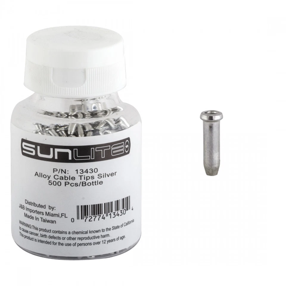 Pontas de cabo de liga de prata Sunlite - Equipamento de bicicleta durável e extremidade de cabo de controle - Imagem 1 de 1