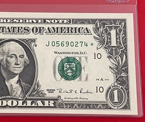 1995 STAR NOTE $1 DOLLAR BILL ( Kansas City J ) UNCIRCULATED - Picture 1 of 3