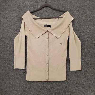 Cárdigan NY&C New York Company para mujer XL beige fuera del hombro metálico suéter acanalado Foto 1 de 4