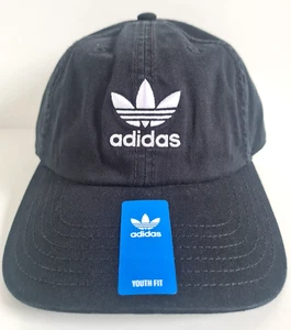 Adidas Originals Relaxed Baseball Hat Cap Adjustable Strapback Youths Black New - Picture 1 of 16