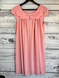 Camisón Babydoll Vintage Shadowline Rosa M Lencería Peter Pan Gorra Encaje Sedoso - Imagen 1 de 8