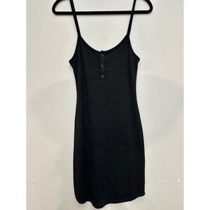 Mini Vestido GOLDEN by Tna Negro Acanalado Henley Botón Correa Talla S - Imagen 1 de 6