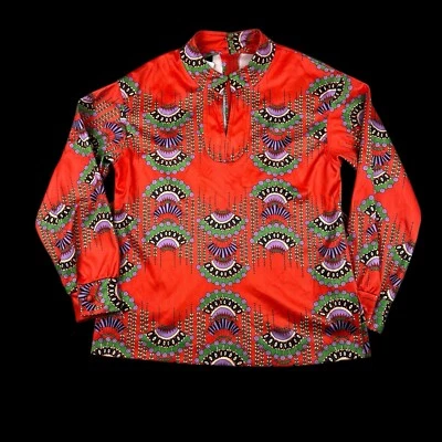 Camisa túnica hippy vintage años 70 Groovy naranja psicodélica Flower Power Mod Foto 1 de 4