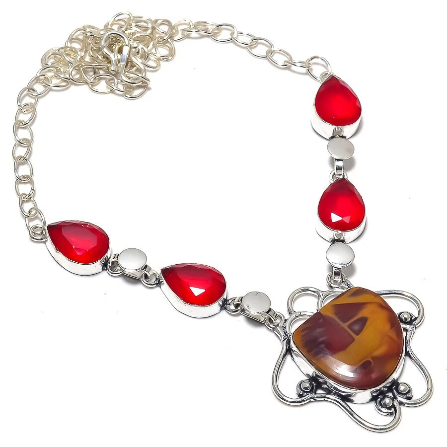 Collar de cadena enchapado en plata con piedras preciosas de cuarzo granate mookaite 18" Foto 1 de 1