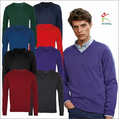 Premier Mens Long Sleeve V NECK Knitted Sweater Formal Office Work Wear Jersey
