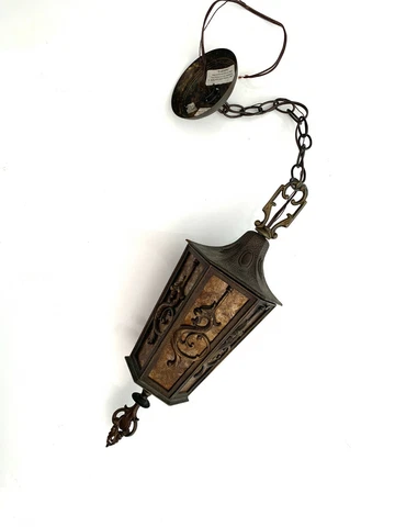 Antique Spanish Revival Pendant With Mica Cover