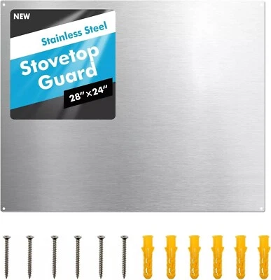 304 Stainless Steel Stove Backsplash, Reversible Flat Metal Guard Range Hood - Image 1 of 4