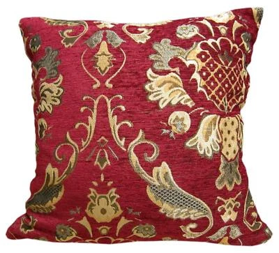 Wd26Aa Gold on Red Damask Chenille Flora Throw Cushion Cover/Pillow Case *Size - Image 1 of 4
