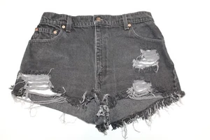 Vtg Levis 551 relaxed fit high rise cut off jean shorts black destroyed Size 14 - Picture 1 of 4