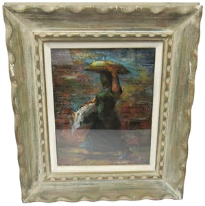Antique Oil on Masonite Painting Signed Women Rose With Modern Light Color Frame - Picture 1 of 6