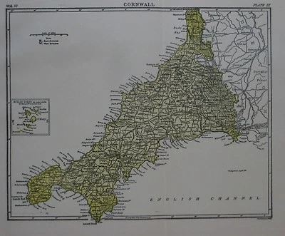 Bartholomew 1888 Shire Map CORNWALL Penzance Falmouth Lands End Helstone England - Image 1 of 3