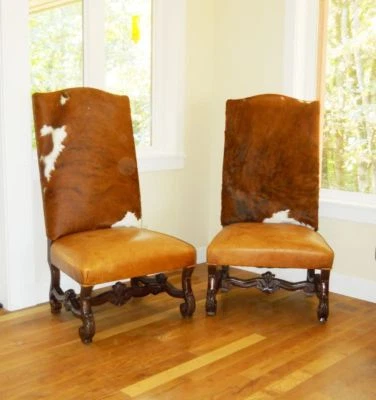 Juego de sillas de pub de cuero de vaca occidental del siglo XIX talladas victorianas William & Mary Foto 1 de 4