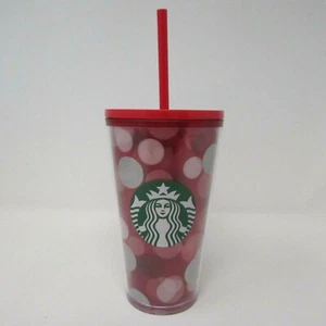 Starbucks Drink Tumbler 2019 16 oz vaso frío plástico rojo plata círculo tapa NUEVO - Imagen 1 de 4