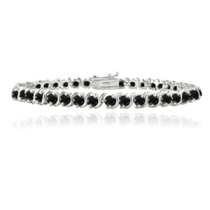 4.85ct Black CZ S Design Tennis Bracelet, 7.25" in Brass - Picture 1 of 3